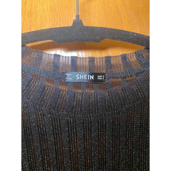 Sheer Sparkly Striped Cropped Top - Long Sleeve - Size S - Picture 4 of 11